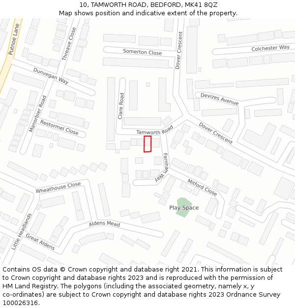 10, TAMWORTH ROAD, BEDFORD, MK41 8QZ: Location map and indicative extent of plot