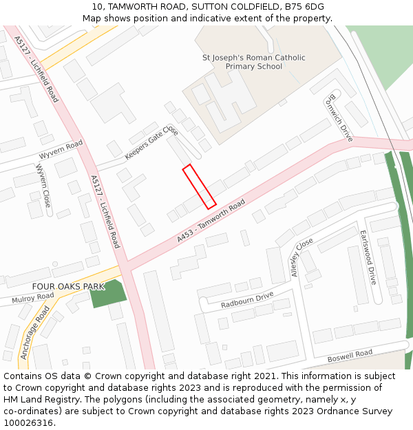 10, TAMWORTH ROAD, SUTTON COLDFIELD, B75 6DG: Location map and indicative extent of plot