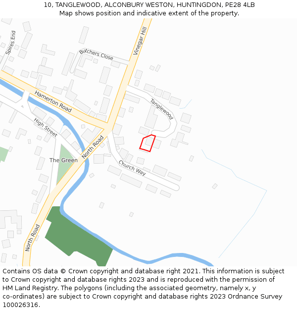 10, TANGLEWOOD, ALCONBURY WESTON, HUNTINGDON, PE28 4LB: Location map and indicative extent of plot