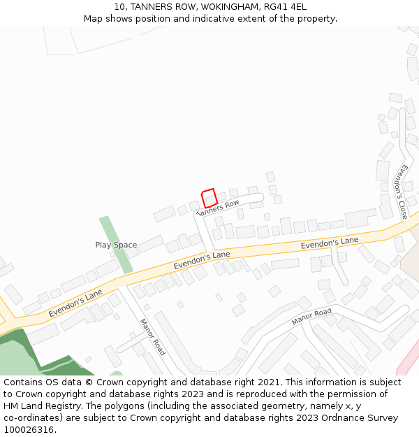 10, TANNERS ROW, WOKINGHAM, RG41 4EL: Location map and indicative extent of plot