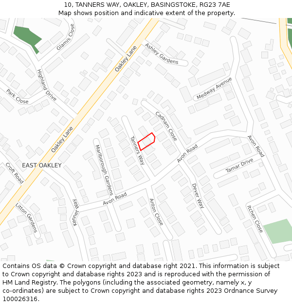 10, TANNERS WAY, OAKLEY, BASINGSTOKE, RG23 7AE: Location map and indicative extent of plot