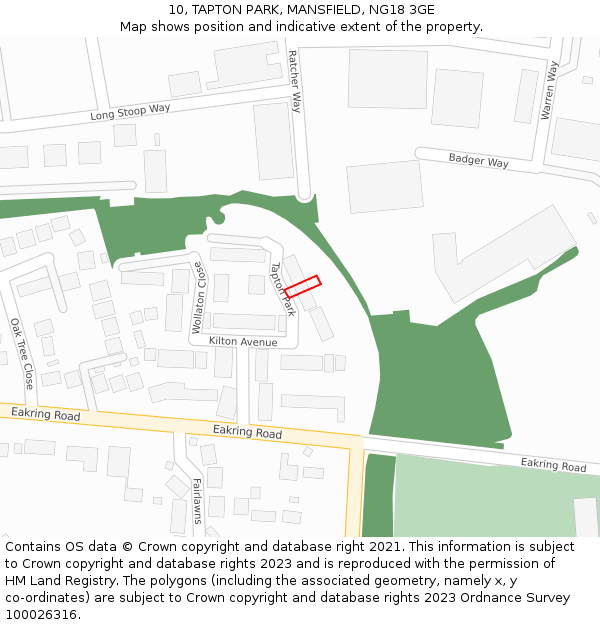 10, TAPTON PARK, MANSFIELD, NG18 3GE: Location map and indicative extent of plot