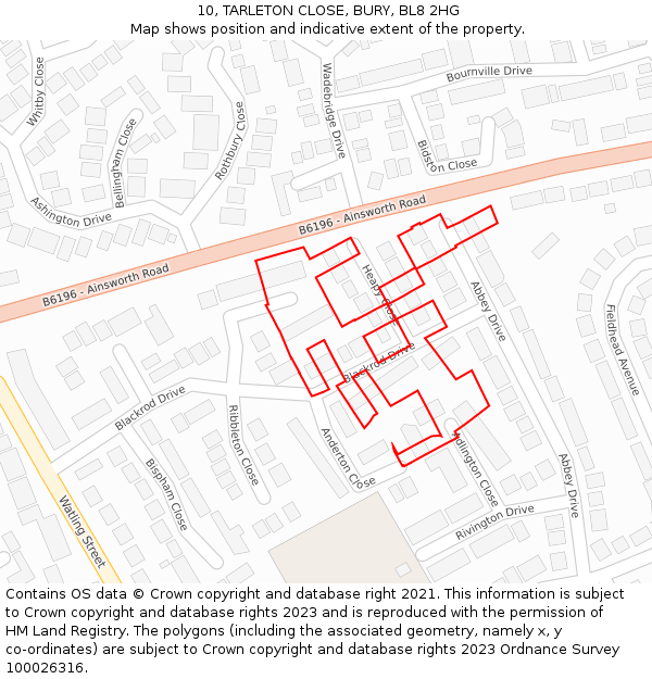 10, TARLETON CLOSE, BURY, BL8 2HG: Location map and indicative extent of plot