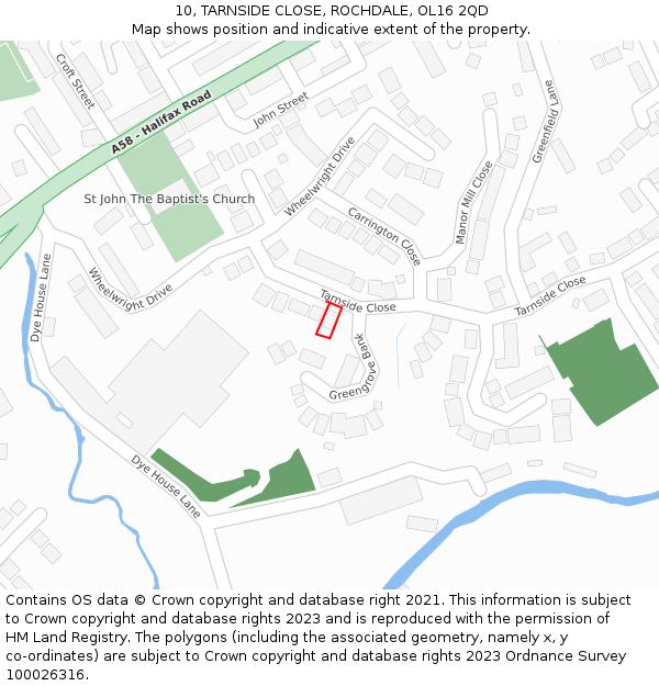 10, TARNSIDE CLOSE, ROCHDALE, OL16 2QD: Location map and indicative extent of plot