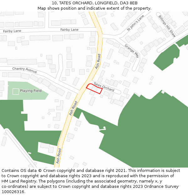 10, TATES ORCHARD, LONGFIELD, DA3 8EB: Location map and indicative extent of plot