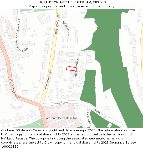 10, TAUNTON AVENUE, CATERHAM, CR3 5EB: Location map and indicative extent of plot