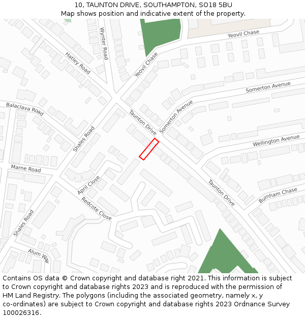 10, TAUNTON DRIVE, SOUTHAMPTON, SO18 5BU: Location map and indicative extent of plot