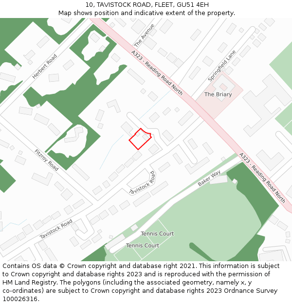 10, TAVISTOCK ROAD, FLEET, GU51 4EH: Location map and indicative extent of plot