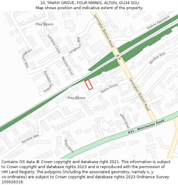 10, TAWNY GROVE, FOUR MARKS, ALTON, GU34 5DU: Location map and indicative extent of plot