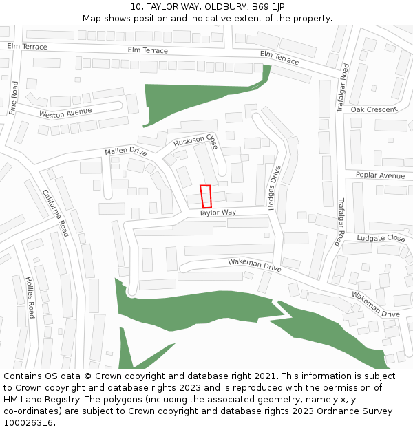 10, TAYLOR WAY, OLDBURY, B69 1JP: Location map and indicative extent of plot