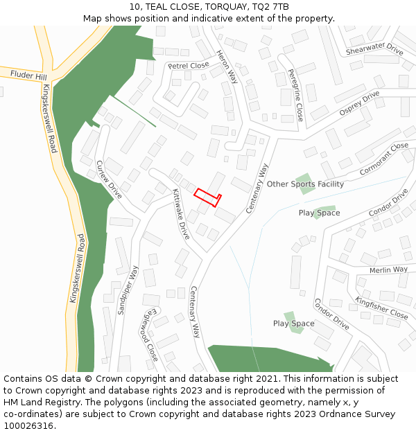 10, TEAL CLOSE, TORQUAY, TQ2 7TB: Location map and indicative extent of plot