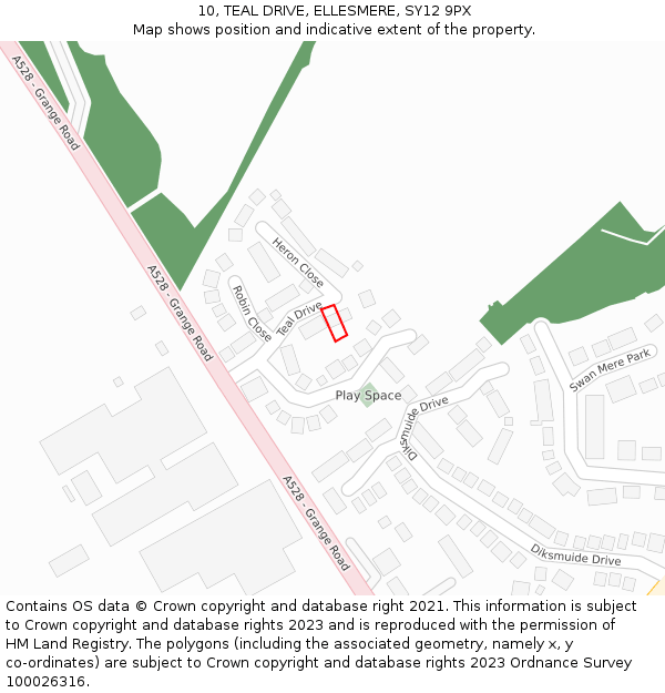 10, TEAL DRIVE, ELLESMERE, SY12 9PX: Location map and indicative extent of plot