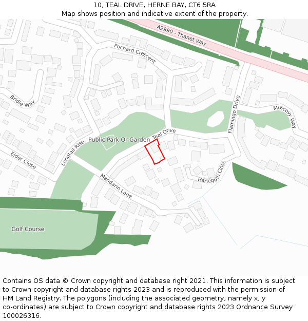 10, TEAL DRIVE, HERNE BAY, CT6 5RA: Location map and indicative extent of plot