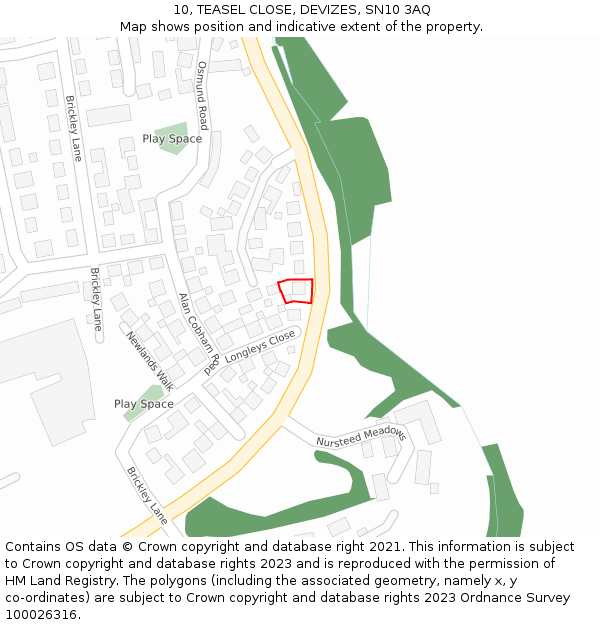 10, TEASEL CLOSE, DEVIZES, SN10 3AQ: Location map and indicative extent of plot