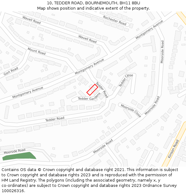 10, TEDDER ROAD, BOURNEMOUTH, BH11 8BU: Location map and indicative extent of plot