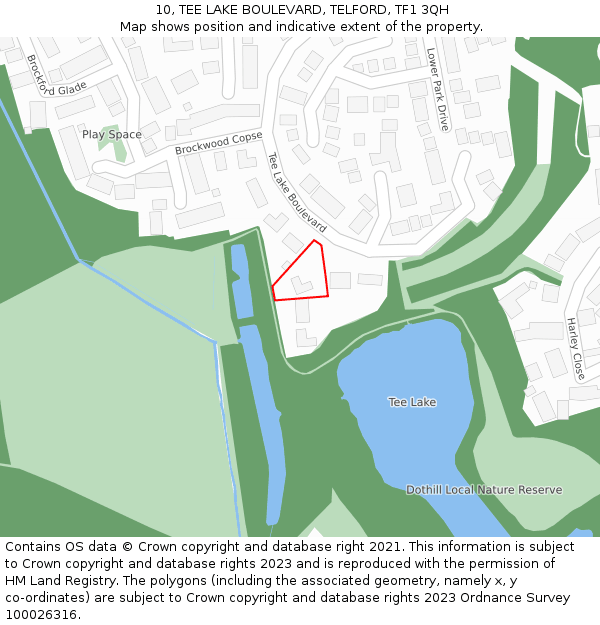 10, TEE LAKE BOULEVARD, TELFORD, TF1 3QH: Location map and indicative extent of plot