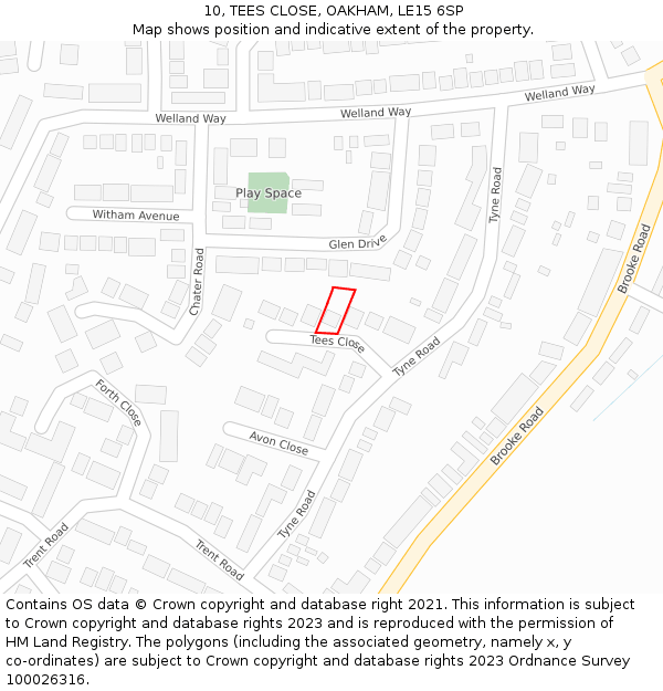 10, TEES CLOSE, OAKHAM, LE15 6SP: Location map and indicative extent of plot