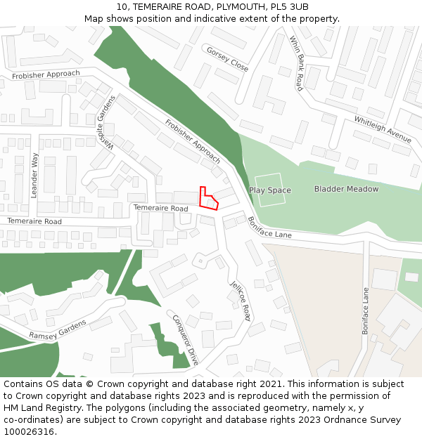 10, TEMERAIRE ROAD, PLYMOUTH, PL5 3UB: Location map and indicative extent of plot