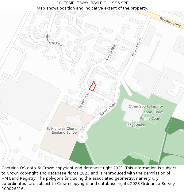 10, TEMPLE WAY, RAYLEIGH, SS6 9PP: Location map and indicative extent of plot