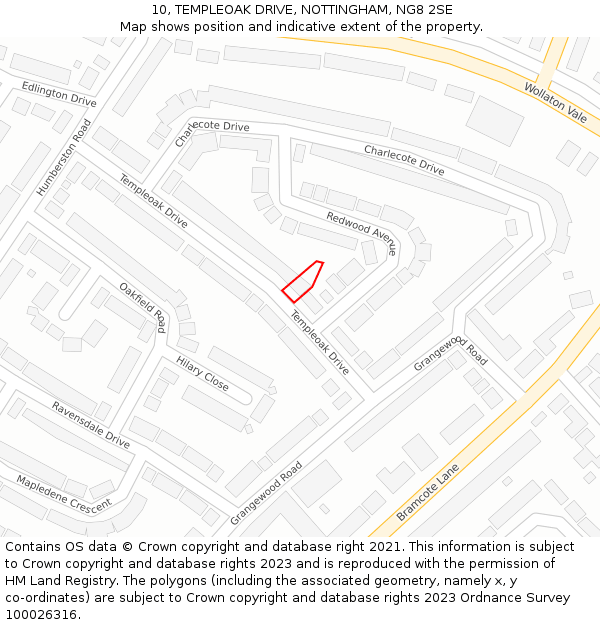 10, TEMPLEOAK DRIVE, NOTTINGHAM, NG8 2SE: Location map and indicative extent of plot