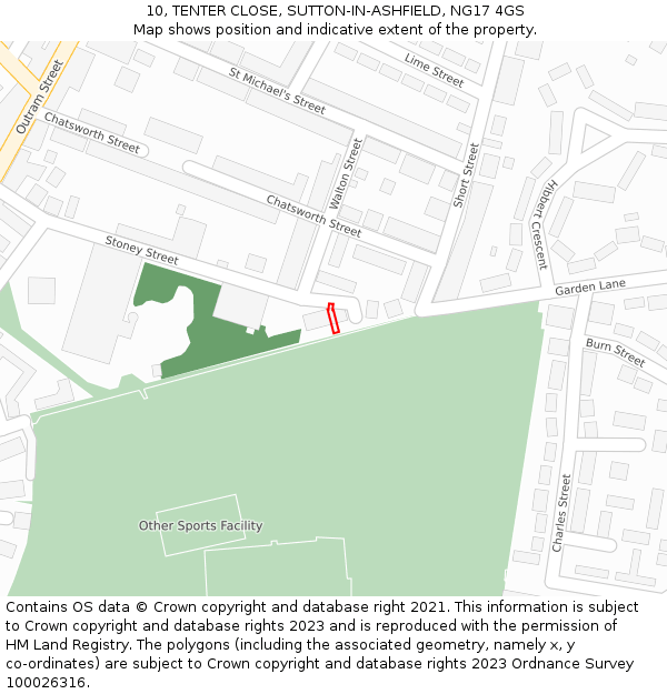 10, TENTER CLOSE, SUTTON-IN-ASHFIELD, NG17 4GS: Location map and indicative extent of plot