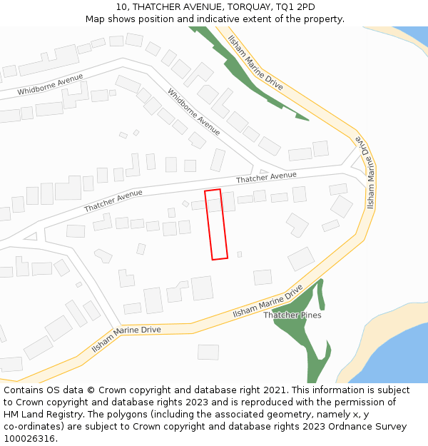 10, THATCHER AVENUE, TORQUAY, TQ1 2PD: Location map and indicative extent of plot