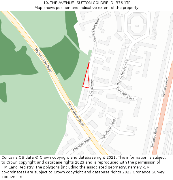 10, THE AVENUE, SUTTON COLDFIELD, B76 1TP: Location map and indicative extent of plot