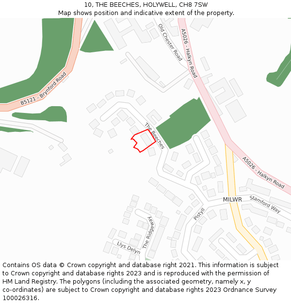 10, THE BEECHES, HOLYWELL, CH8 7SW: Location map and indicative extent of plot