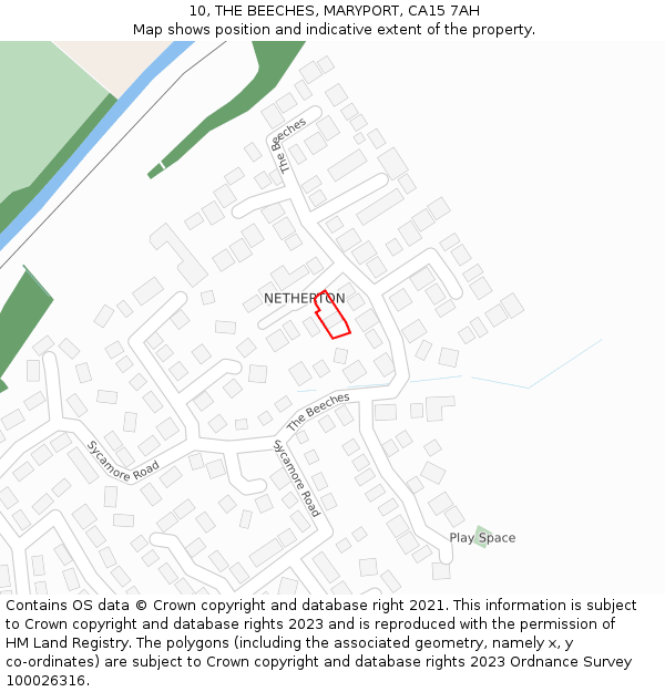 10, THE BEECHES, MARYPORT, CA15 7AH: Location map and indicative extent of plot