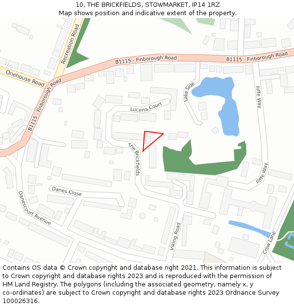 10, THE BRICKFIELDS, STOWMARKET, IP14 1RZ: Location map and indicative extent of plot