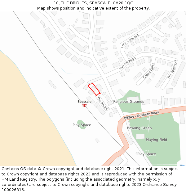 10, THE BRIDLES, SEASCALE, CA20 1QG: Location map and indicative extent of plot