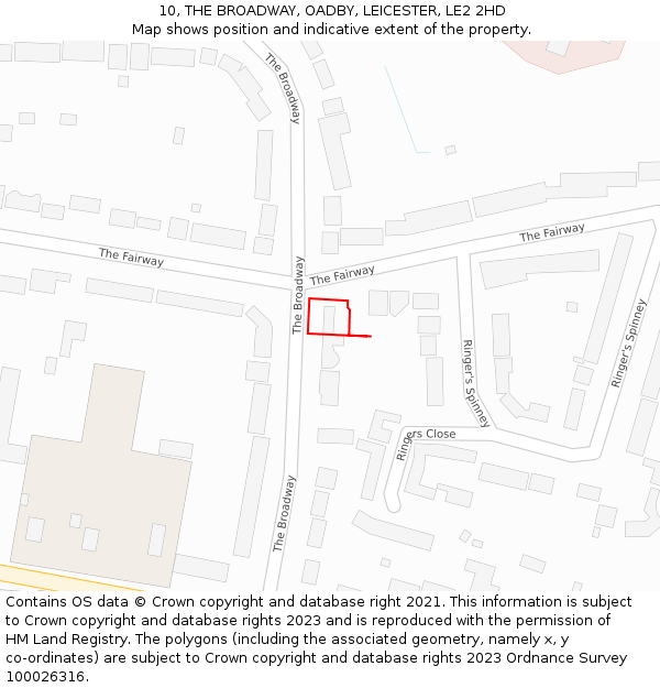 10, THE BROADWAY, OADBY, LEICESTER, LE2 2HD: Location map and indicative extent of plot