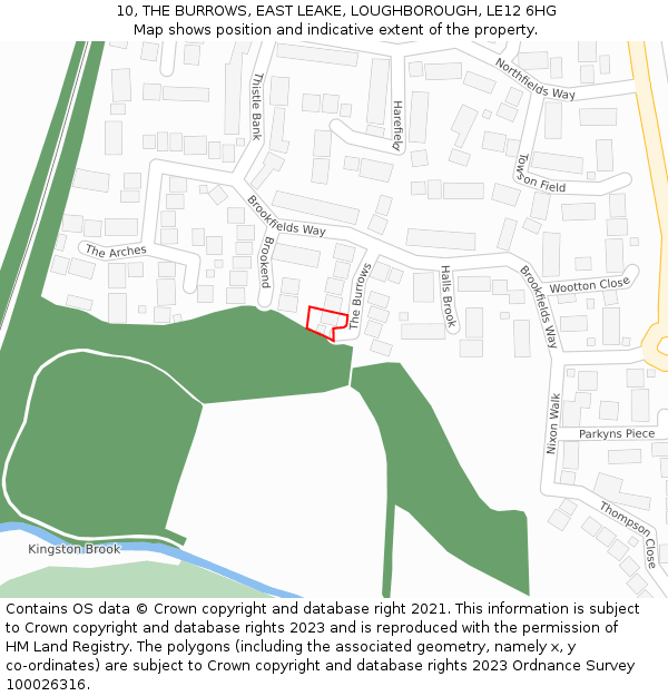 10, THE BURROWS, EAST LEAKE, LOUGHBOROUGH, LE12 6HG: Location map and indicative extent of plot