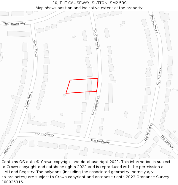 10, THE CAUSEWAY, SUTTON, SM2 5RS: Location map and indicative extent of plot