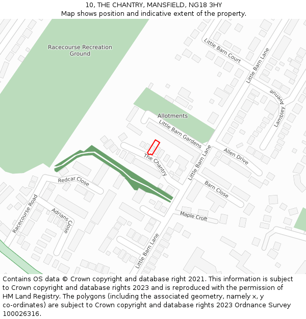 10, THE CHANTRY, MANSFIELD, NG18 3HY: Location map and indicative extent of plot