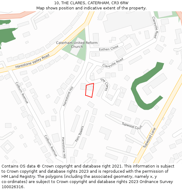 10, THE CLARES, CATERHAM, CR3 6RW: Location map and indicative extent of plot