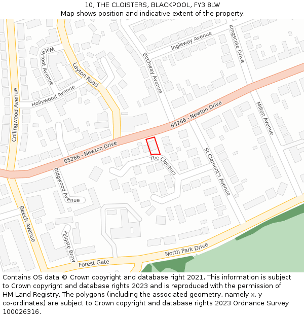 10, THE CLOISTERS, BLACKPOOL, FY3 8LW: Location map and indicative extent of plot