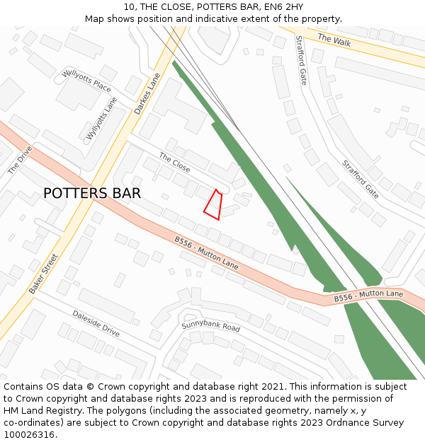 10, THE CLOSE, POTTERS BAR, EN6 2HY: Location map and indicative extent of plot