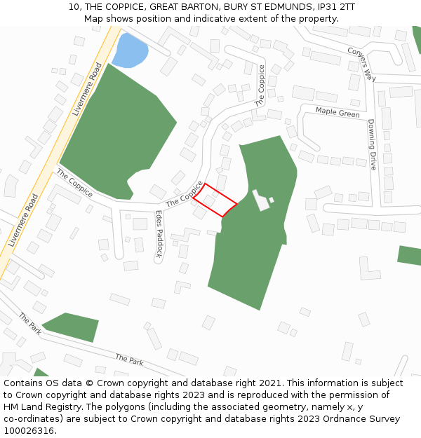 10, THE COPPICE, GREAT BARTON, BURY ST EDMUNDS, IP31 2TT: Location map and indicative extent of plot