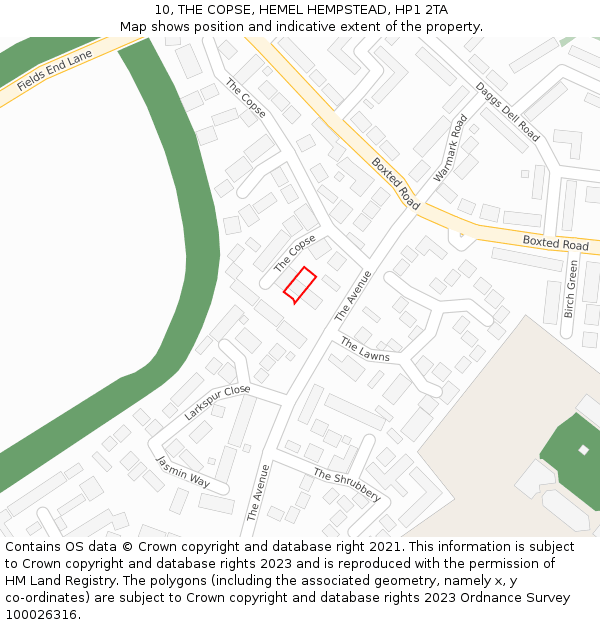 10, THE COPSE, HEMEL HEMPSTEAD, HP1 2TA: Location map and indicative extent of plot
