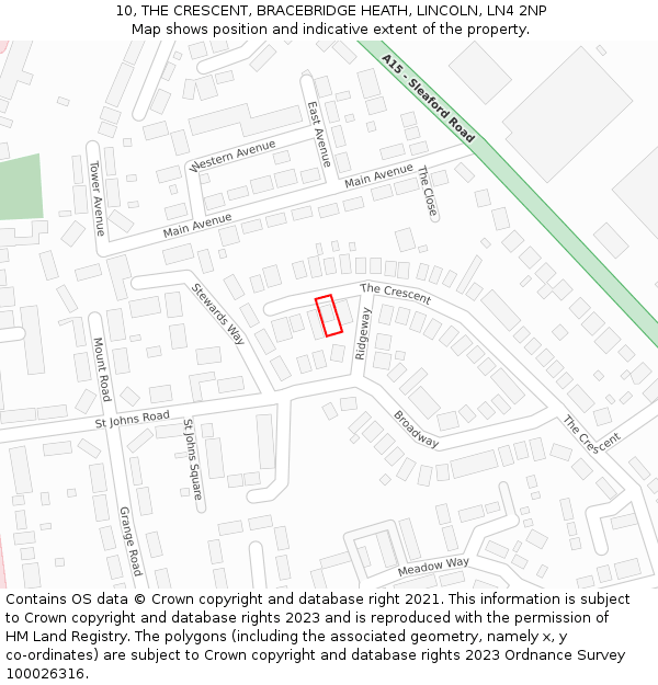 10, THE CRESCENT, BRACEBRIDGE HEATH, LINCOLN, LN4 2NP: Location map and indicative extent of plot