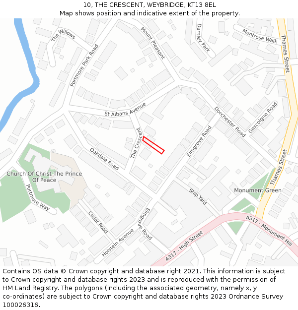 10, THE CRESCENT, WEYBRIDGE, KT13 8EL: Location map and indicative extent of plot