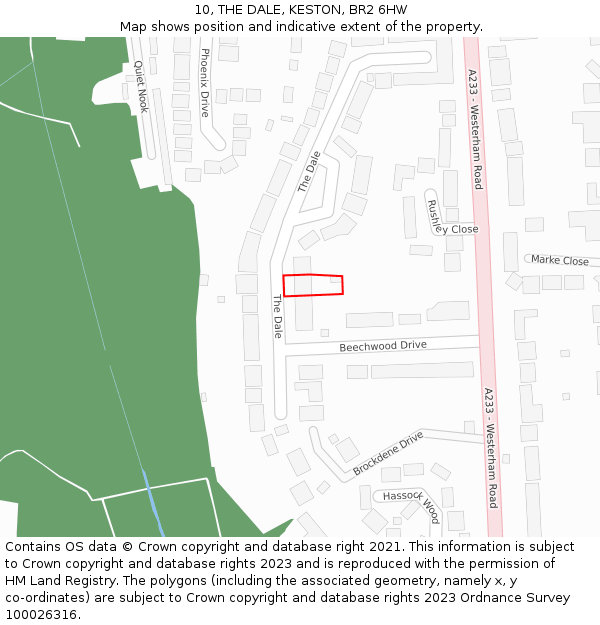 10, THE DALE, KESTON, BR2 6HW: Location map and indicative extent of plot