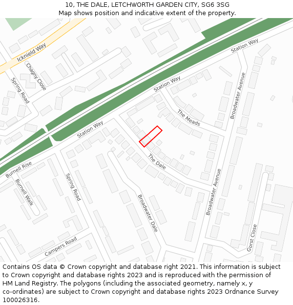 10, THE DALE, LETCHWORTH GARDEN CITY, SG6 3SG: Location map and indicative extent of plot