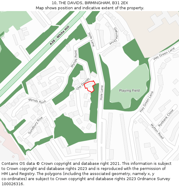 10, THE DAVIDS, BIRMINGHAM, B31 2EX: Location map and indicative extent of plot