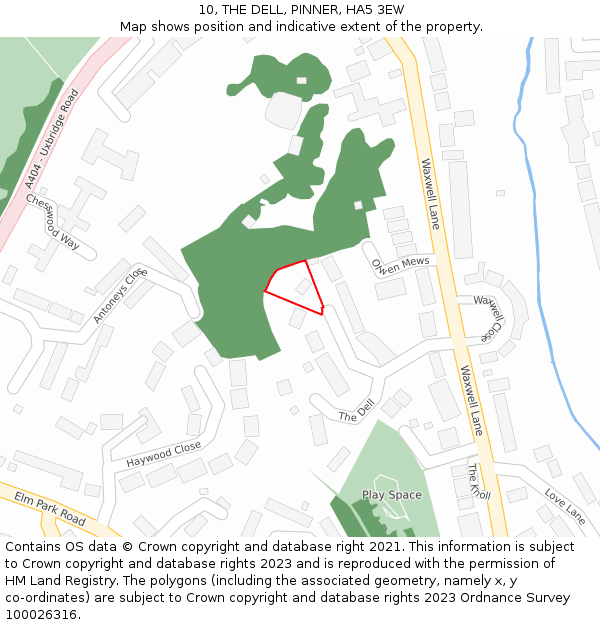 10, THE DELL, PINNER, HA5 3EW: Location map and indicative extent of plot