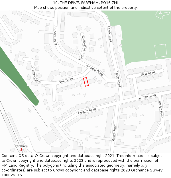 10, THE DRIVE, FAREHAM, PO16 7NL: Location map and indicative extent of plot