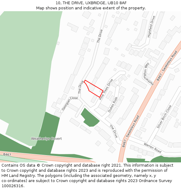 10, THE DRIVE, UXBRIDGE, UB10 8AF: Location map and indicative extent of plot