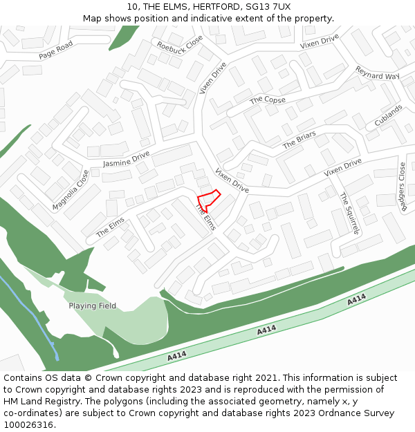 10, THE ELMS, HERTFORD, SG13 7UX: Location map and indicative extent of plot