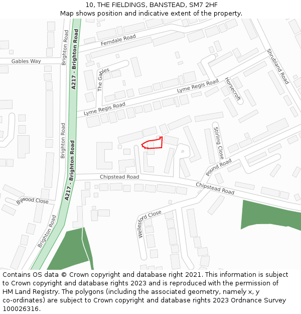 10, THE FIELDINGS, BANSTEAD, SM7 2HF: Location map and indicative extent of plot